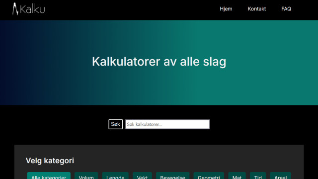 A screenshot of the homepage of Kalku.no